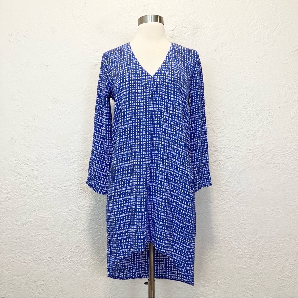 Amanda Uprichard P XS Tunic Dress 100% Silk Purple Blue White Extra Small